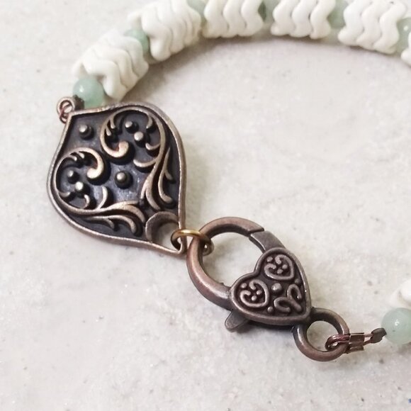 Green Aventurine & Ornate Copper Bracelet ~ Easy Open Clasp ~ Prosperity & Luck! - Picture 5 of 8